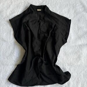 office siren vintage black button up blouse